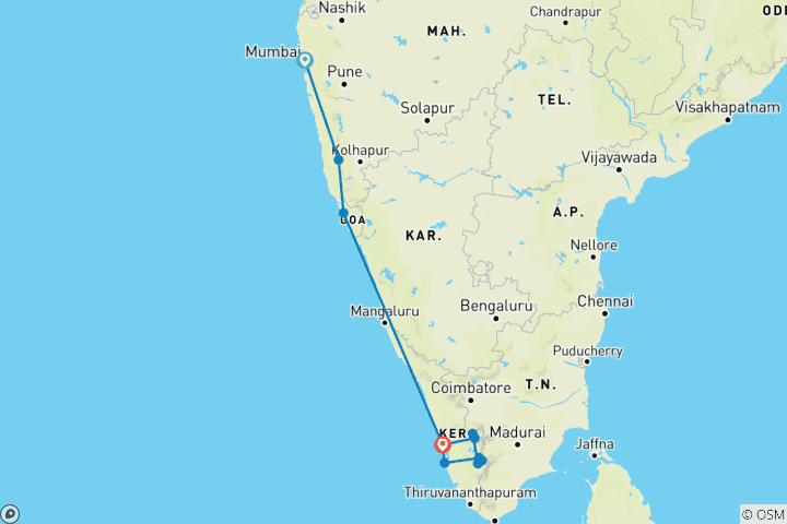 Karte von Mumbai Goa und Kerala
