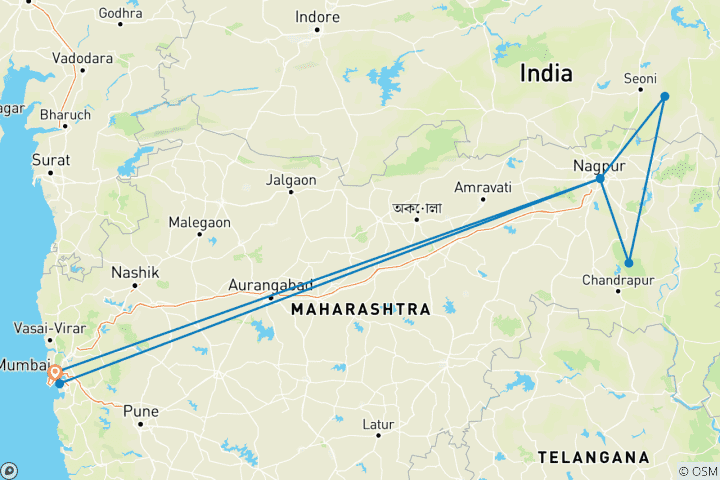 Map of Maharashtra Wildlife and Heritage Tour