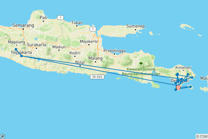 Kaart van Betoverend Bali & Java: Een 10-daagse culturele en toeristische reis