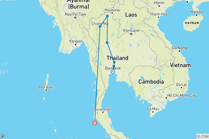 Carte du circuit Une odyssée culturelle à travers la Thaïlande : 10 jours de patrimoine, de faune et de plages - Phitsanuloke / Chiang Mai / Phuket