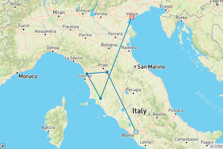 Mapa de Mi primera aventura italiana - 7 días