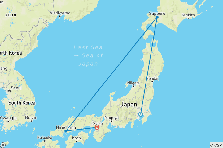Carte du circuit Pays du soleil levant : Circuit de 12 jours au Japon