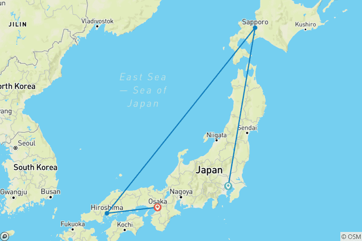 Carte du circuit Pays du soleil levant : Circuit de 12 jours au Japon