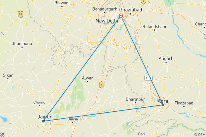 Karte von 2 Tage Goldenes Dreieck Tour durch Indien