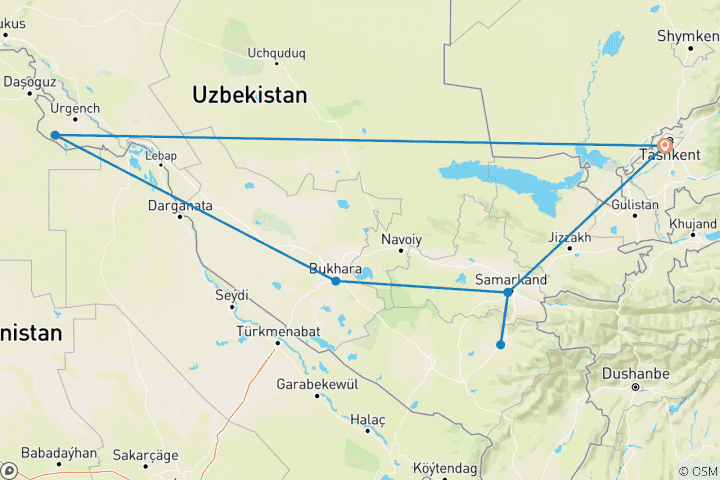 Map of Highlights of Uzbekistan