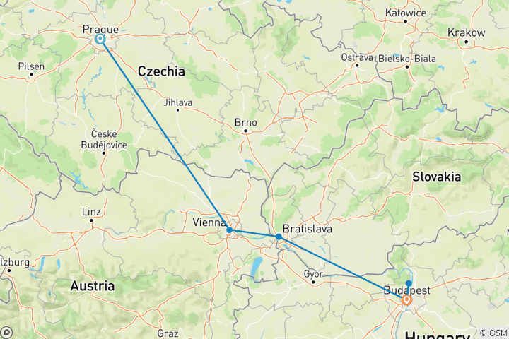 Carte du circuit Prague et Noël sur le Danube 2026/2027
