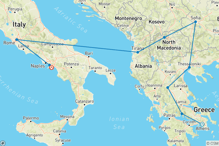 Map of IT - Athens to Rome & Amalfi - Greece, the Balkans and Italy Tour with 1 included flight