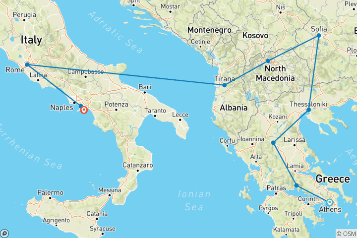 Map of IT - Athens to Rome & Amalfi - Greece, the Balkans and Italy Tour with 1 included flight