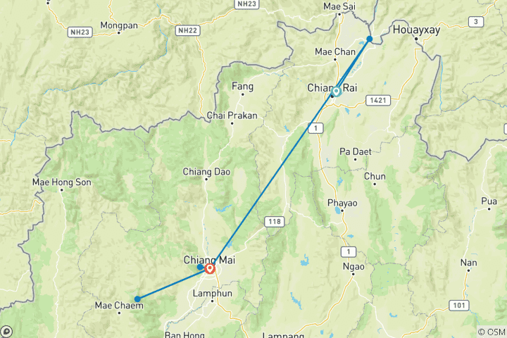 Carte du circuit 8 jours dans le nord de la Thaïlande : Chiang Mai et Chiang Rai