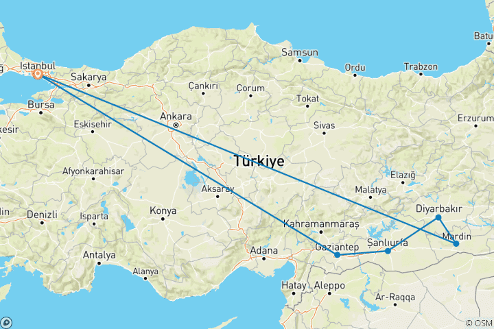 Mapa de El Sabor de la Seductora Mesopotamia: Cuna de la Civilización, El Espíritu de Gobeklitepe Excursión de 10 Días