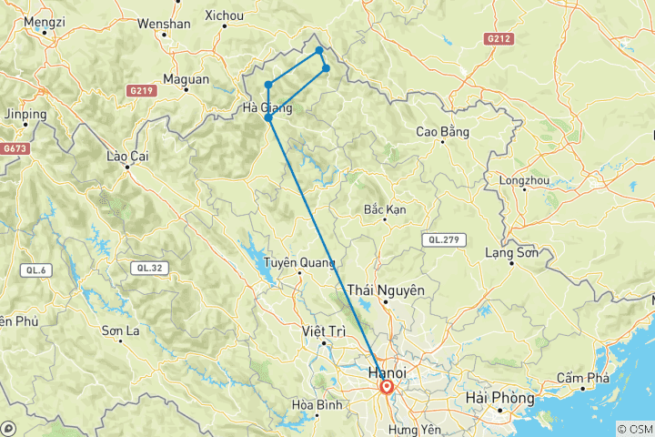 Karte von Ha Giang Escape 4 Tage mit Auto/Jeep/Motobike ( Abt. Morgen )
