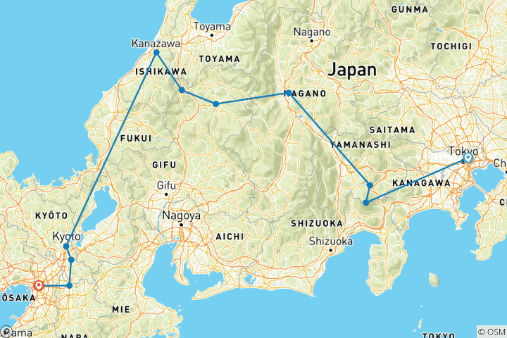 Carte du circuit 9 jours tout compris Japon classique(Guide et chauffeur privés)Voyage en famille personnalisable