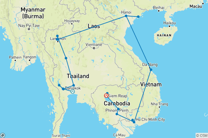 Carte du circuit Circuit haut de gamme « L'Asie du Sud-Est en profondeur » (de Bangkok à Siem Reap)