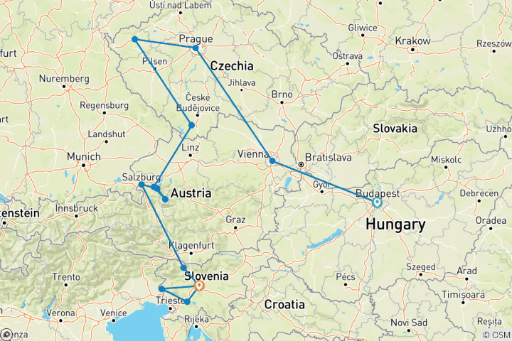 Carte du circuit Petit groupe : Villes impériales et Alpes autrichiennes au départ de Budapest