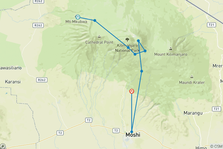Karte von Lemosho Route - 8 Tage