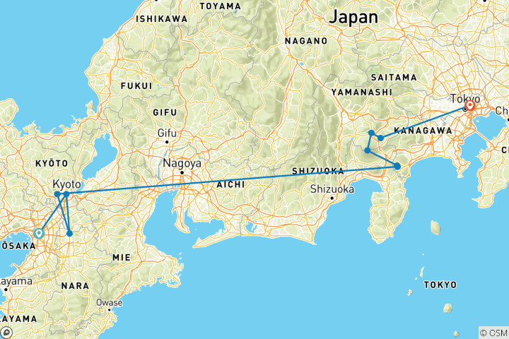 Karte von 8 Tage Prächtiges Japan(Privater Reiseführer und Fahrer)- Umetravel