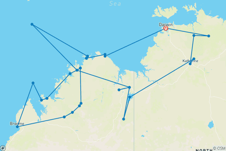 Karte von Kimberley und Top End mit Kimberley Coastal Expedition Darwin bis Darwin