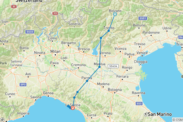 Map of South Tyrol to Cinque Terre