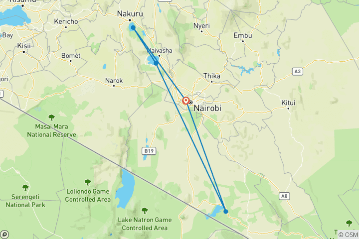 Karte von 8 Tage Elite-Safari-: Entdecken Sie die exotische Wildnis