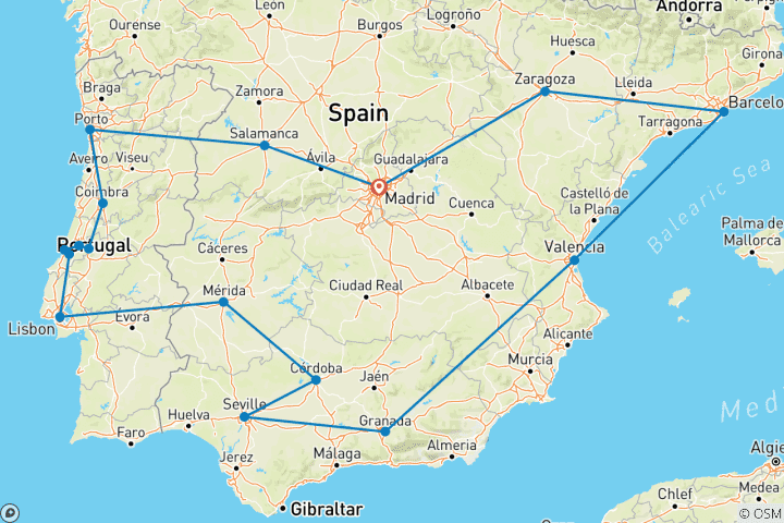Kaart van Iberische Ontdekkingsreis - 16 dagen