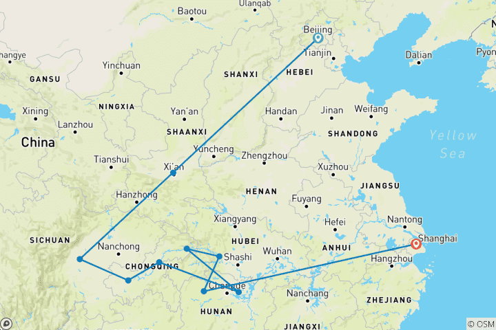 Kaart van China Essentie: Beijing, Xian, Chengdu, Yangtze Cruise, Zhangjiajie en Shanghai 14 Dagen