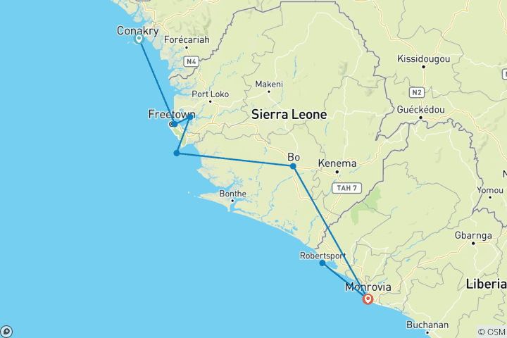 Mapa de Explorador de África Occidental - Guinea, Sierra Leona y Liberia