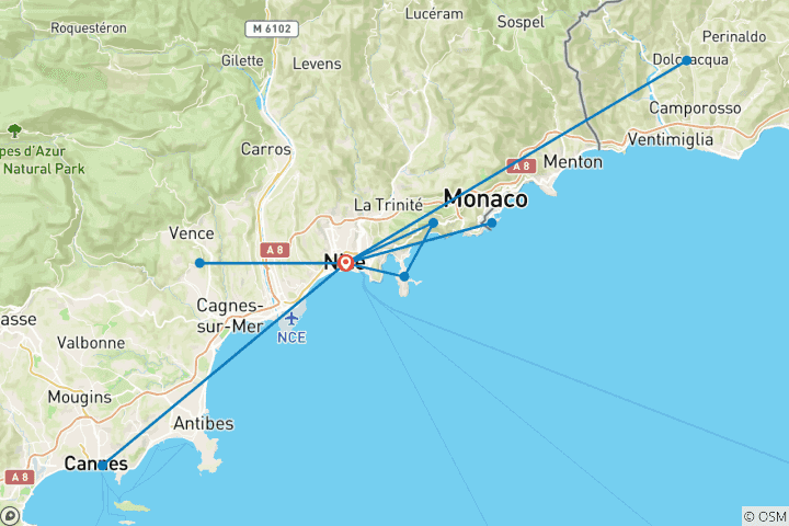 Carte du circuit Pleins feux sur la Côte d'Azur (2026)