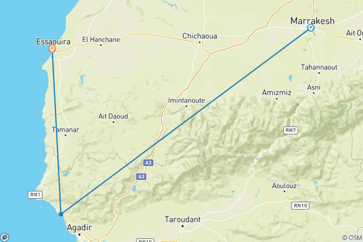 Carte du circuit 5 jours au Maroc