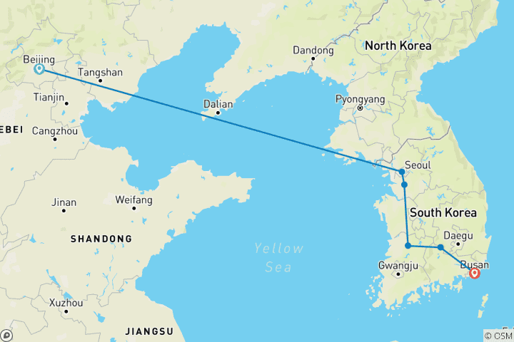 Carte du circuit Pékin, Séoul et Busan
