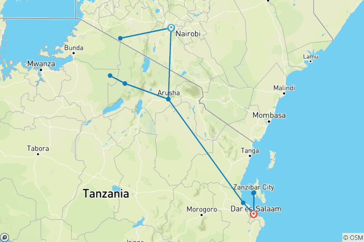 Map of Masai Mara & Tanzania Explorer (Accommodated) - 13 days