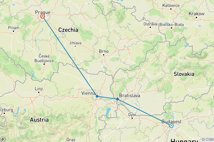 Karte von Von Budapest nach Prag & Weihnachtszeit auf der Donau