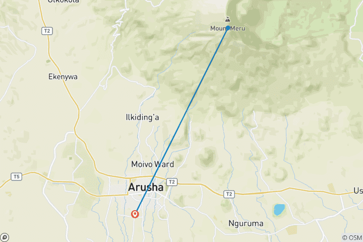 Mapa de Safari nocturno al Santuario de Serval desde Arusha
