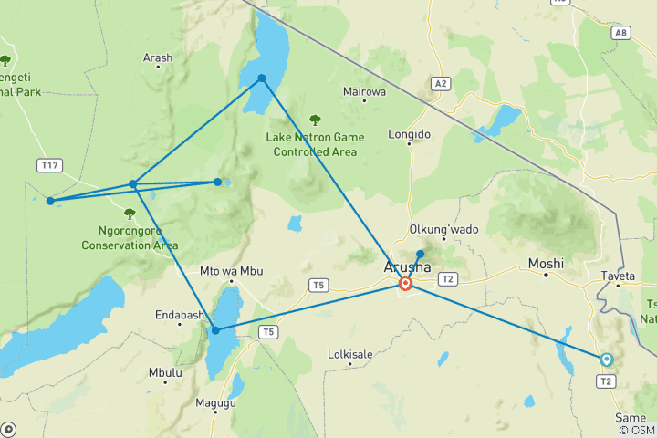 Kaart van 6 Daagse Tanzania Avian & Wildlife Ontdekkingsreis