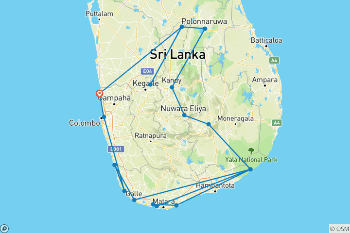 Karte von Majestätische Begegnungen in Sri Lanka