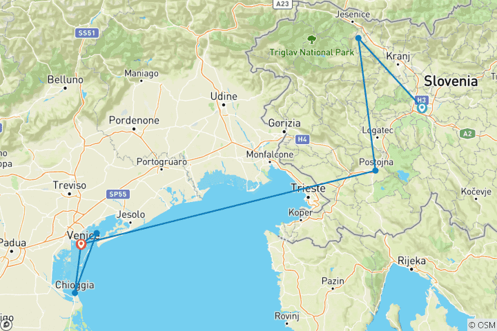 Carte du circuit Slovénie, Venise et les joyaux de la Vénétie (2026) (Ljubljana à Venise, 2026)