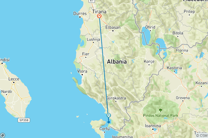 Karte von Von Tirana aus, Tages: Saranda, Ksamil & Blaues Auge