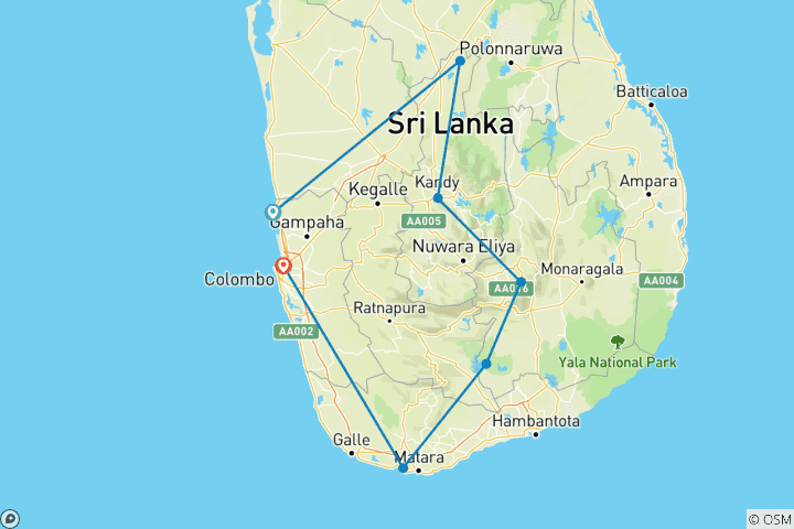 Carte du circuit Aventure au Sri Lanka - 12 jours | Budget