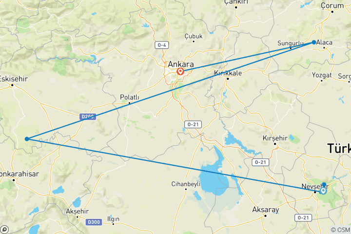 Carte du circuit 3 jours - Cappadoce, cité antique de Hattusa et Ankara - Circuit privé de luxe