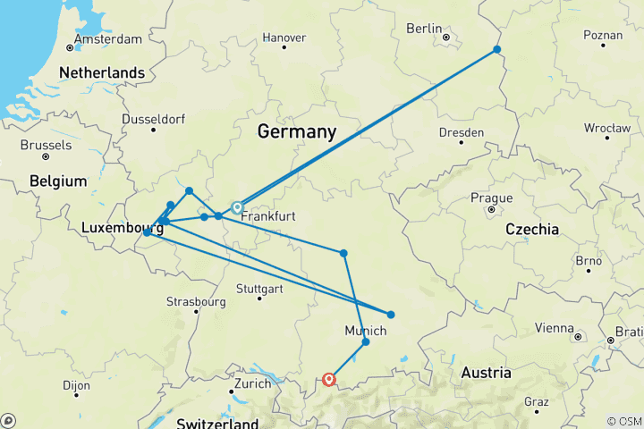 Mapa de El legendario Rin y Mosela y la romántica Franconia y Baviera