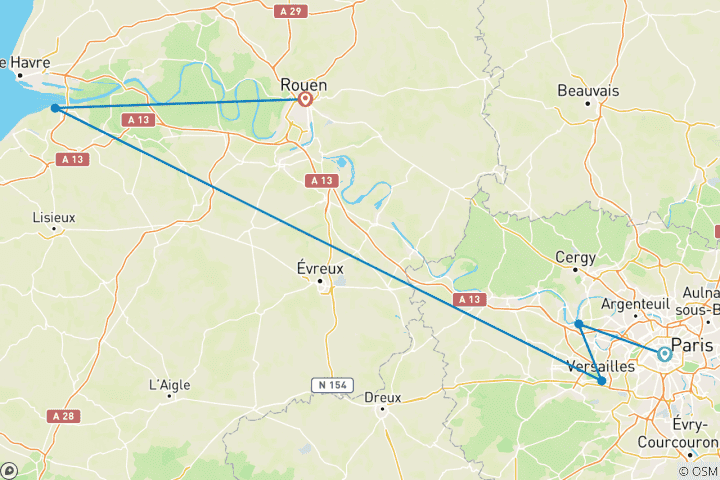 Karte von Die wichtigsten Sehenswürdigkeiten dSeine-Tals Kreuzfahrt von Hafen zu HafenRENOIR