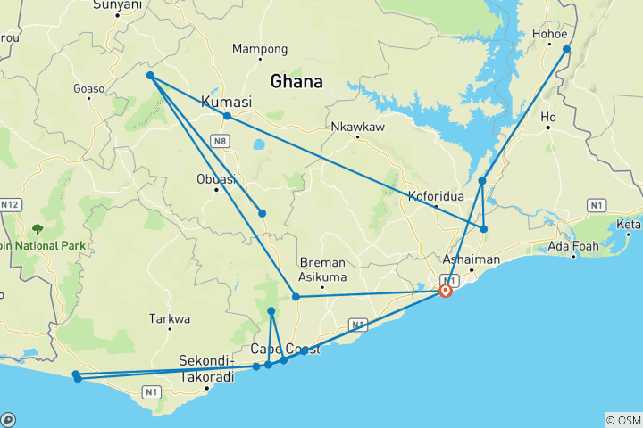 Carte du circuit Complet Ghana : La beauté d'un voyage en Afrique de l'Ouest