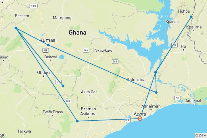 Carte du circuit Ghana Classic Adventure : Festivals culturels et parcs nationaux