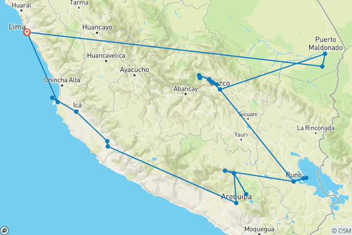 Mapa de Perú Absoluto: Selva Amazónica y Machu Picchu en tren