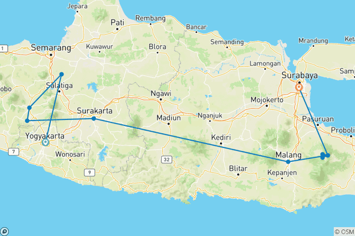 Mapa de Java clásica: Borobudur y Monte Bromo