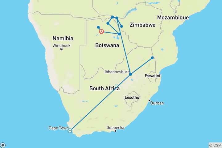 Map of Unforgettable Africa: From Cape Town to the Okavango Delta