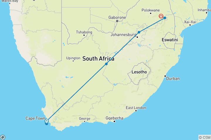 Kaart van Luxe reis naar Zuid-Afrika: Kaapstad, Rovos Rail & Vlieg In Karongwe Safari