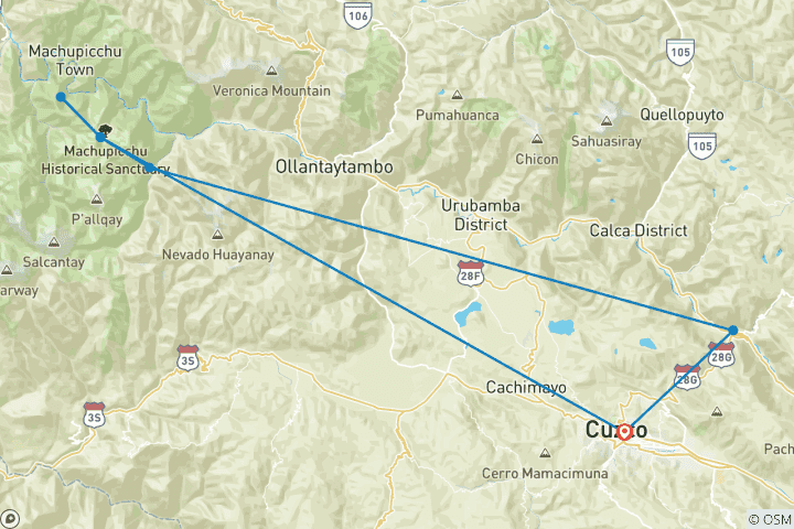 Kaart van Wandelen over de Inca Trail naar Machu Picchu - 7 Dagen