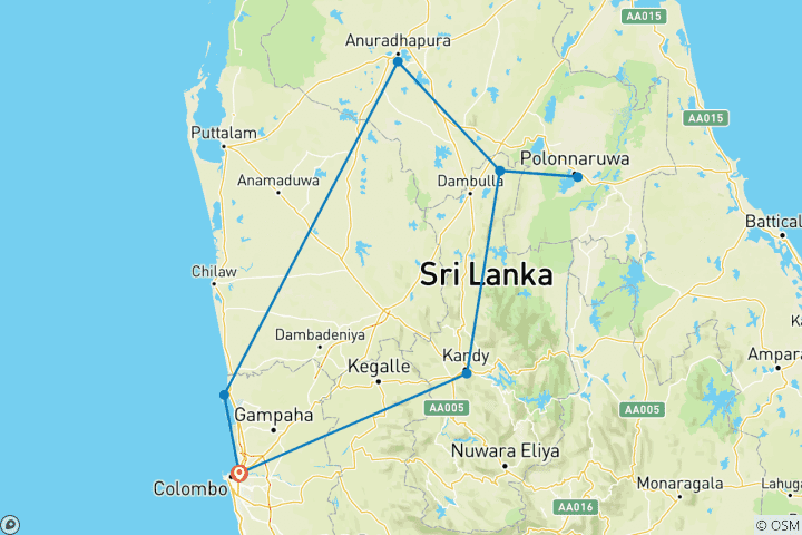 Carte du circuit Circuit personnalisé de 7 jours au Sri Lanka pour les familles, départs quotidiens et guide privé
