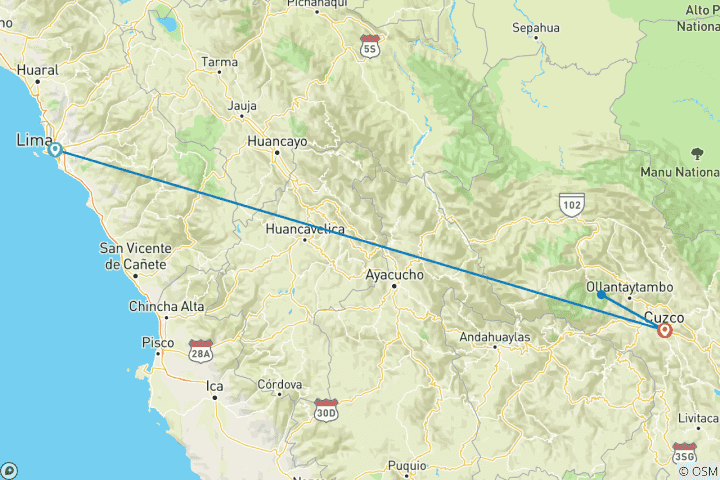 Karte von Der Zauber Perus: 7 Tage Kultur, Abenteuer und Wunder