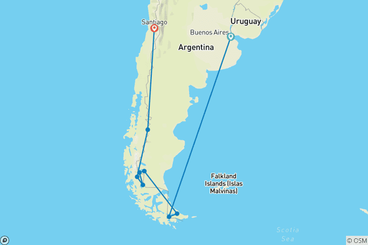 Map of Best of Patagonia 11 Days Tour